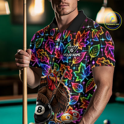 Custom Funny Turkey 8 Ball Billiard Shirts for Men Team Neon Autumn Pool Jersey BHT135