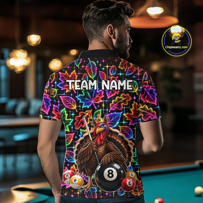 Custom Funny Turkey 8 Ball Billiard Shirts for Men Team Neon Autumn Pool Jersey BHT135
