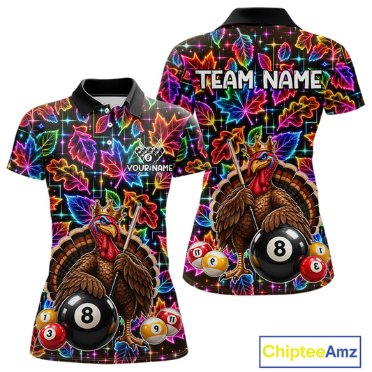 Custom Funny Turkey 8 Ball Billiard Shirts for Women Team Neon Autumn Pool Jersey BHT135