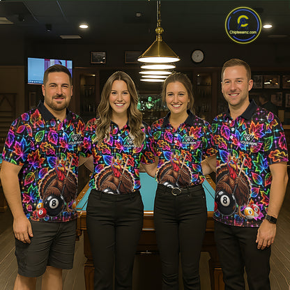 Custom Funny Turkey 8 Ball Billiard Shirts for Women Team Neon Autumn Pool Jersey BHT135