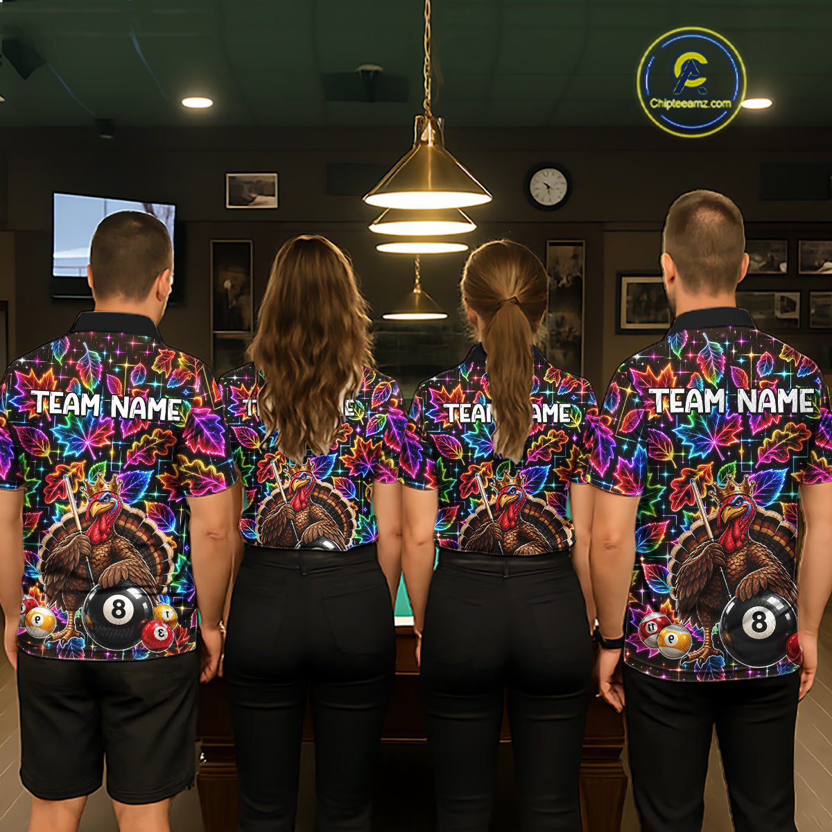 Custom Funny Turkey 8 Ball Billiard Shirts for Women Team Neon Autumn Pool Jersey BHT135