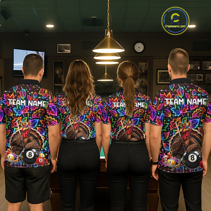 Custom Funny Turkey 8 Ball Billiard Shirts for Women Team Neon Autumn Pool Jersey BHT135