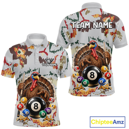 Custom Funny Turkey 8 Ball Billiard Shirts for Men Team Colorful Pool Jersey BHT136