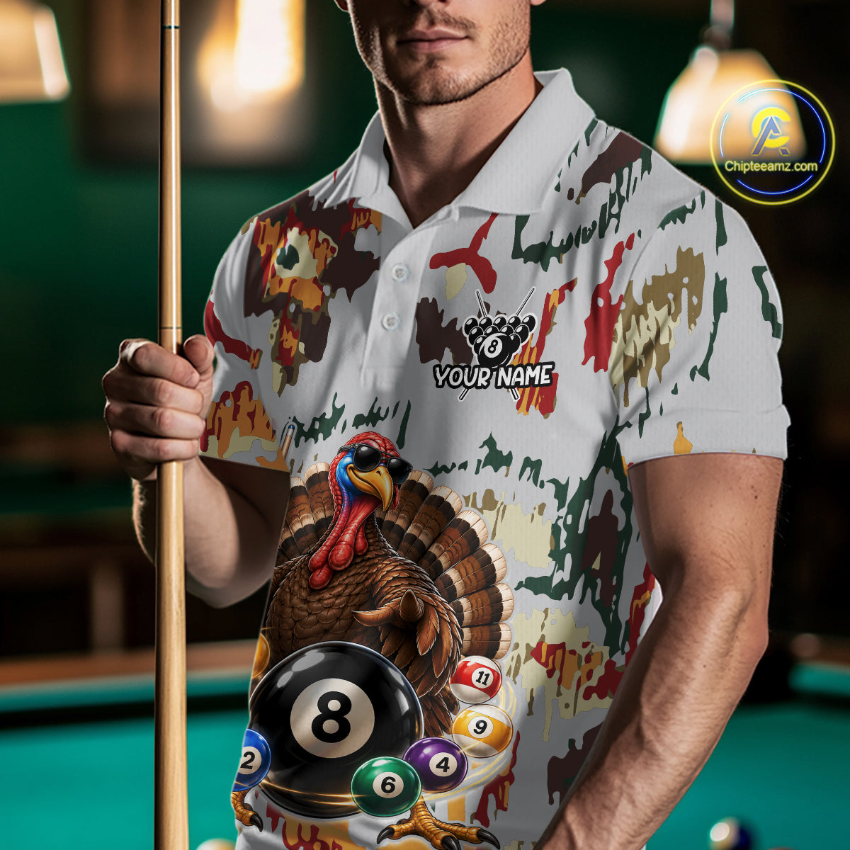 Custom Funny Turkey 8 Ball Billiard Shirts for Men Team Colorful Pool Jersey BHT136