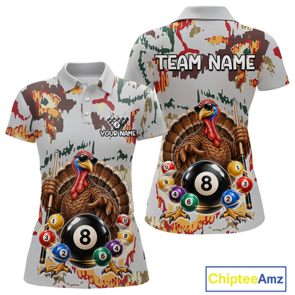 Custom Funny Turkey 8 Ball Billiard Shirts for Women Team Colorful Pool Jersey BHT136