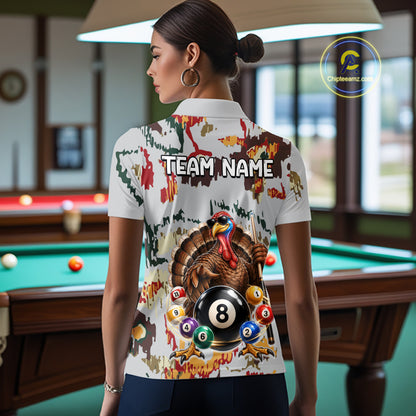 Custom Funny Turkey 8 Ball Billiard Shirts for Women Team Colorful Pool Jersey BHT136