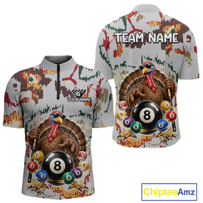 Custom Funny Turkey 8 Ball Billiard Shirts for Men Team Colorful Pool Jersey BHT136