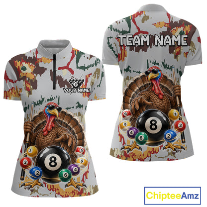 Custom Funny Turkey 8 Ball Billiard Shirts for Women Team Colorful Pool Jersey BHT136