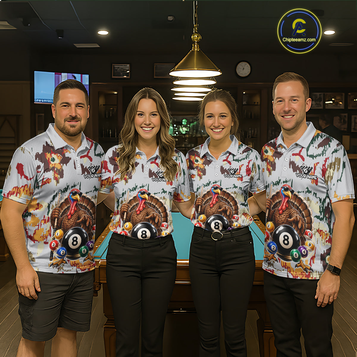 Custom Funny Turkey 8 Ball Billiard Shirts for Women Team Colorful Pool Jersey BHT136
