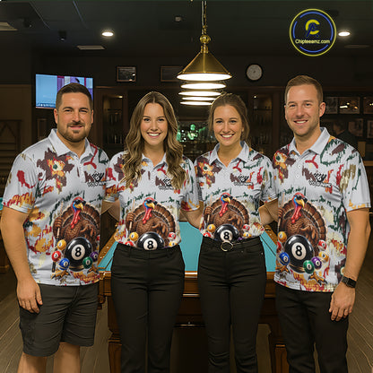 Custom Funny Turkey 8 Ball Billiard Shirts for Women Team Colorful Pool Jersey BHT136
