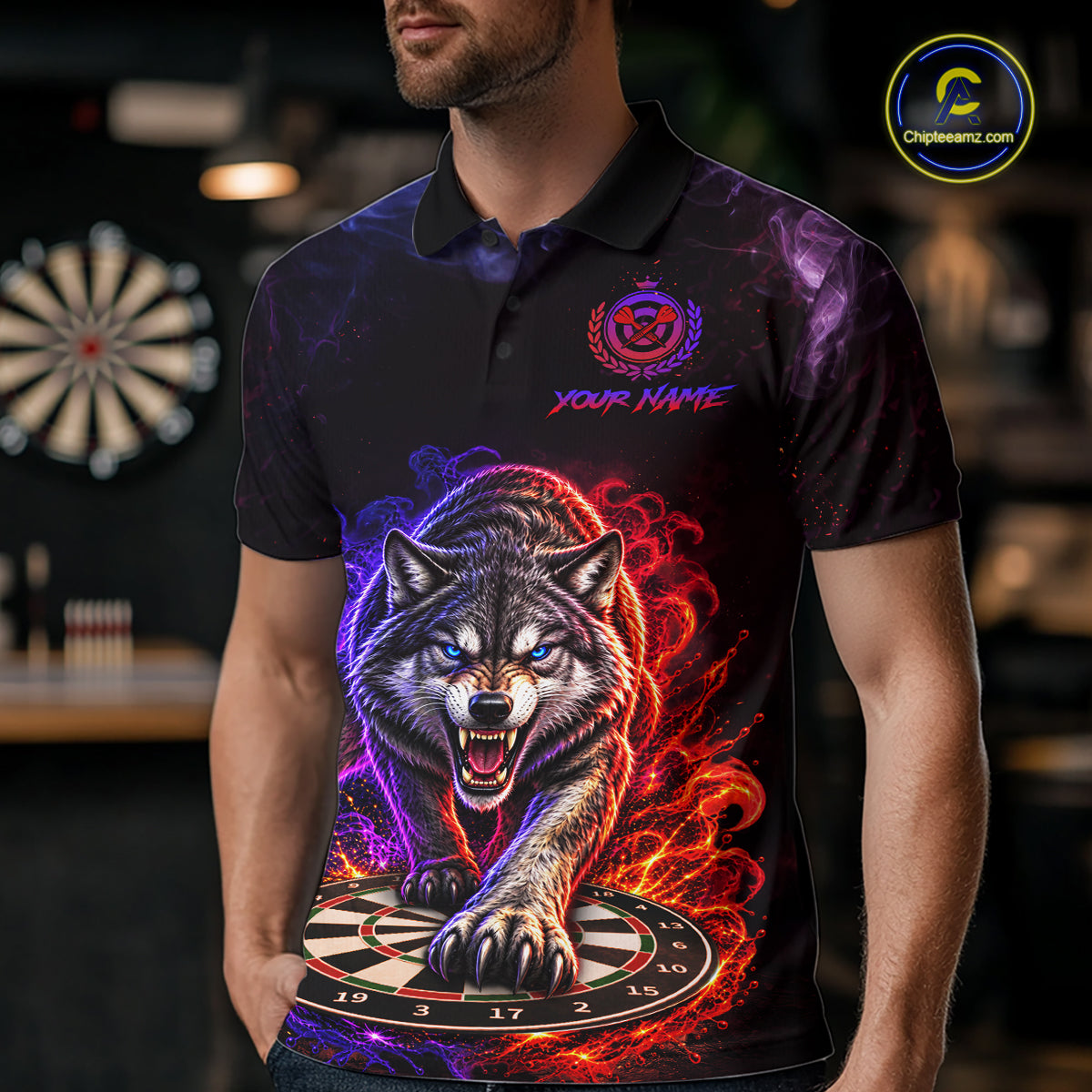 Custom Wolf Darts Shirt for Men Dartboard League Jersey Polo & Quarter-Zip DHT92