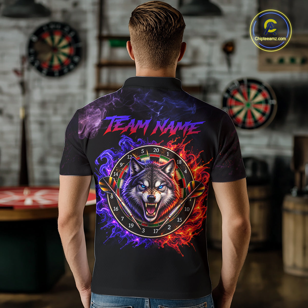 Custom Wolf Darts Shirt for Men Dartboard League Jersey Polo & Quarter-Zip DHT92