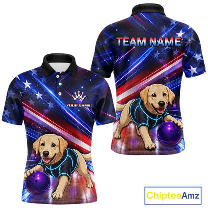 Custom American Flag Funny Labrador Retriever Bowling Shirt for Men Bowling Jersey Polo & 1/4 Zip QZT1382