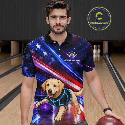Custom American Flag Funny Labrador Retriever Bowling Shirt for Men Bowling Jersey Polo & 1/4 Zip QZT1382