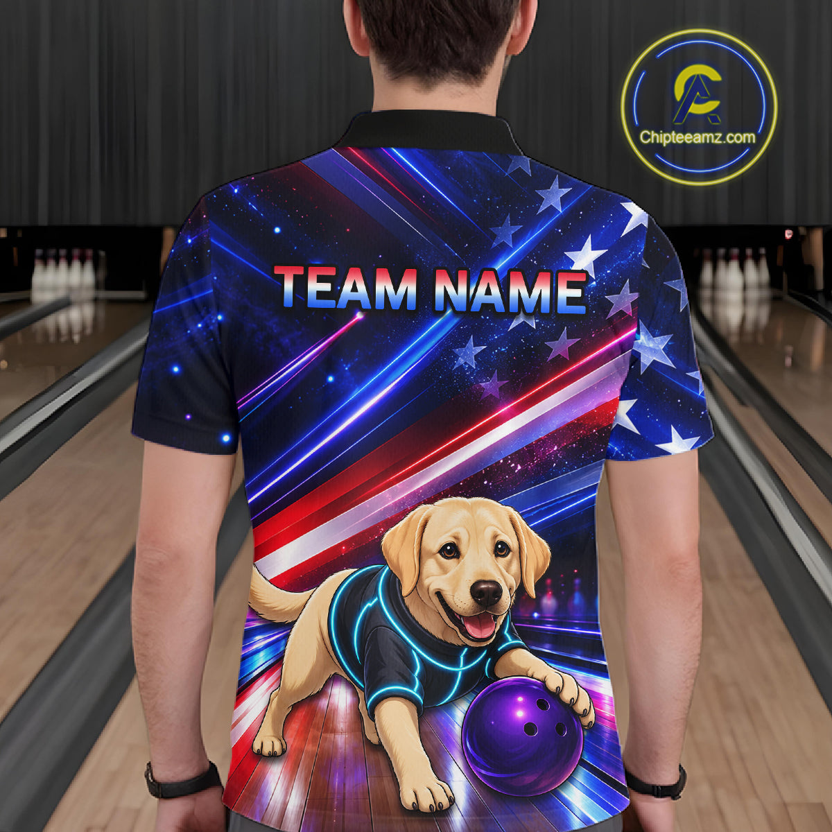 Custom American Flag Funny Labrador Retriever Bowling Shirt for Men Bowling Jersey Polo & 1/4 Zip QZT1382