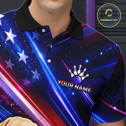 Custom American Flag Funny Labrador Retriever Bowling Shirt for Men Bowling Jersey Polo & 1/4 Zip QZT1382