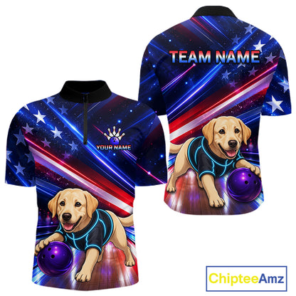 Custom American Flag Funny Labrador Retriever Bowling Shirt for Men Bowling Jersey Polo & 1/4 Zip QZT1382