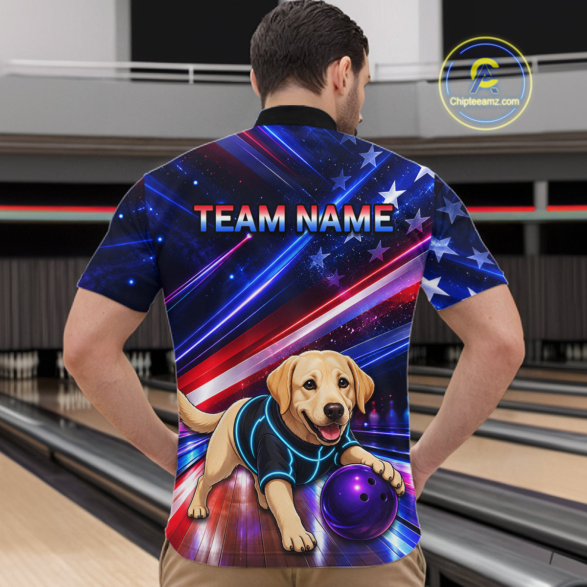 Custom American Flag Funny Labrador Retriever Bowling Shirt for Men Bowling Jersey Polo & 1/4 Zip QZT1382