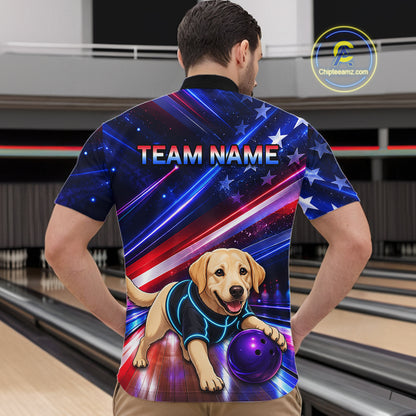 Custom American Flag Funny Labrador Retriever Bowling Shirt for Men Bowling Jersey Polo & 1/4 Zip QZT1382