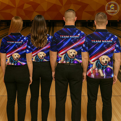 Custom American Flag Funny Labrador Retriever Bowling Shirt for Men Bowling Jersey Polo & 1/4 Zip QZT1382