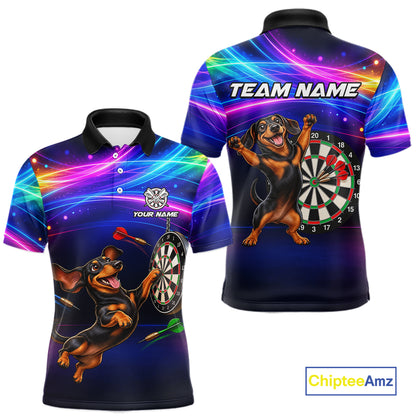 Custom Colorful Funny Dachshund Darts Shirt for Men Dartboard League Jersey Polo & Quarter-Zip DHT93