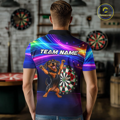 Custom Colorful Funny Dachshund Darts Shirt for Men Dartboard League Jersey Polo & Quarter-Zip DHT93