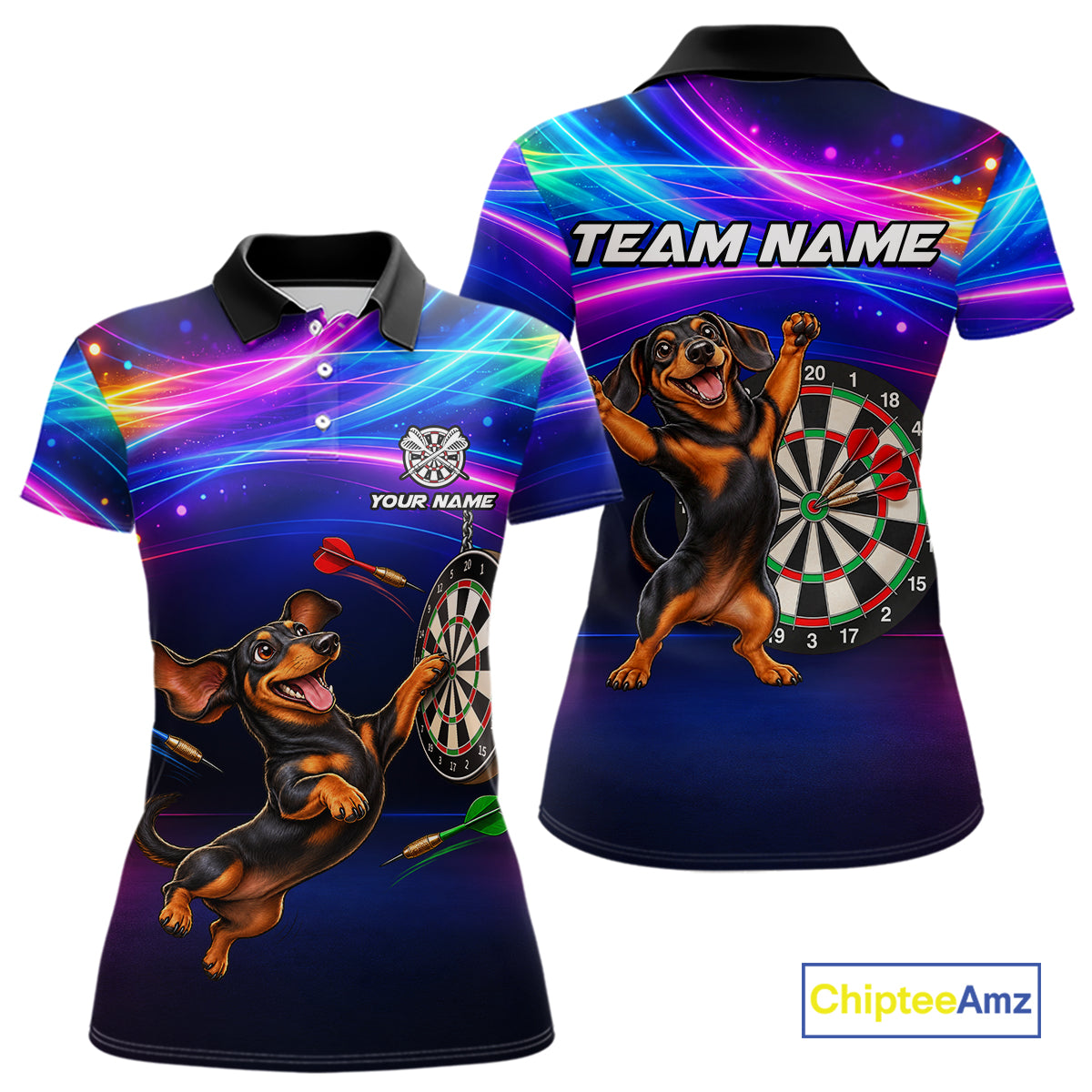 Custom Colorful Funny Dachshund Darts Shirt for Women Dartboard League Jersey Polo & Quarter-Zip DHT93