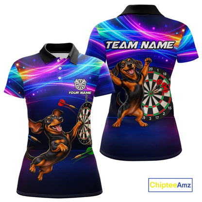 Custom Colorful Funny Dachshund Darts Shirt for Women Dartboard League Jersey Polo & Quarter-Zip DHT93