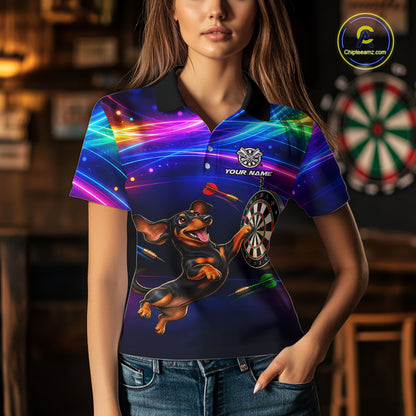 Custom Colorful Funny Dachshund Darts Shirt for Women Dartboard League Jersey Polo & Quarter-Zip DHT93