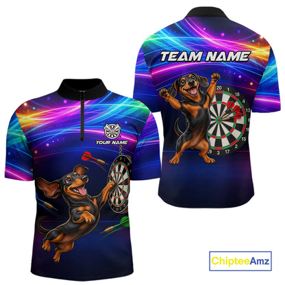 Custom Colorful Funny Dachshund Darts Shirt for Men Dartboard League Jersey Polo & Quarter-Zip DHT93