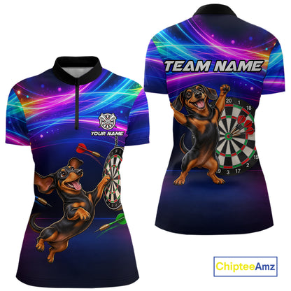 Custom Colorful Funny Dachshund Darts Shirt for Women Dartboard League Jersey Polo & Quarter-Zip DHT93