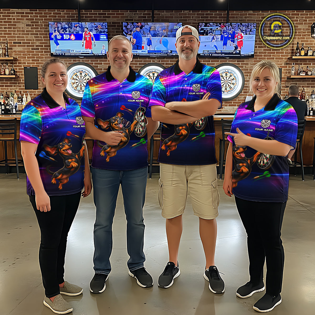 Custom Colorful Funny Dachshund Darts Shirt for Women Dartboard League Jersey Polo & Quarter-Zip DHT93