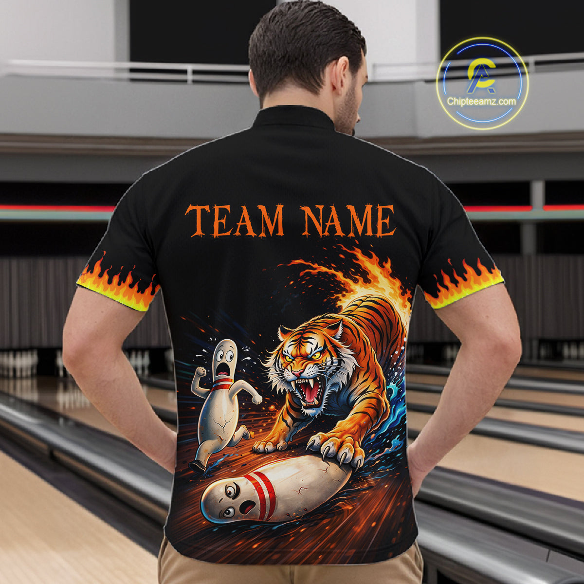 Personalized Tiger Bowling Shirt Orange Funny Bowling Team League Jersey for Men QZT832
