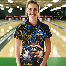 Load image into Gallery viewer, Custom Yellow &amp; Blue Funny Raccoon Bowling Team Shirt for Women Bowling Jersey League Polo &amp; 1/4-Zip QZT882