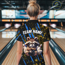 Load image into Gallery viewer, Custom Yellow &amp; Blue Funny Raccoon Bowling Team Shirt for Women Bowling Jersey League Polo &amp; 1/4-Zip QZT882