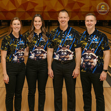 Load image into Gallery viewer, Custom Yellow &amp; Blue Funny Raccoon Bowling Team Shirt for Women Bowling Jersey League Polo &amp; 1/4-Zip QZT882