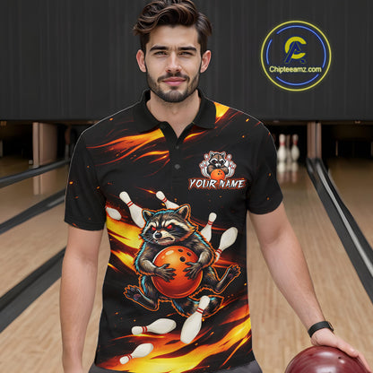 Custom Orange Funny Raccoon Bowling Shirt for Men Bowling Jersey Polo & Quarter-Zip Bowling Outfit QZT969