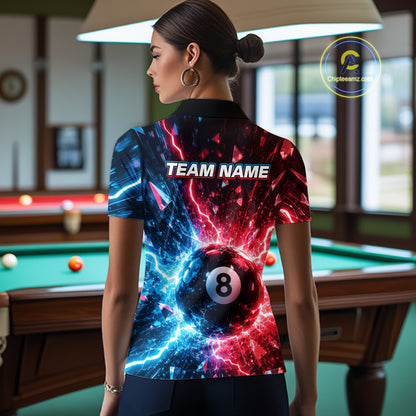 Person wearing a colorful sports jersey with 'Team Name' text in a pool hall.