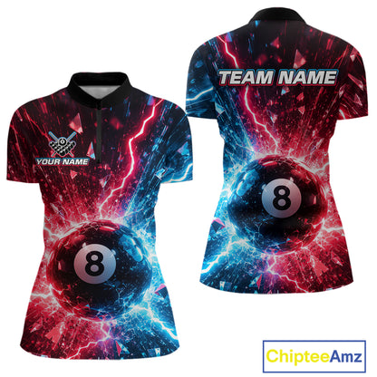 Two views of quarter-zip shirts with a pool ball design and 'Team Name' text.