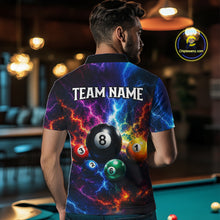 Load image into Gallery viewer, Person wearing a colorful billiard ball-themed shirt with 'TEAM NAME' text, standing in a pool hall.