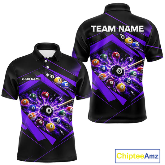 Custom Black Purple Billiard Shirt for Men 8 Ball Pool League Jersey Polo & 1/4-Zip BHT168