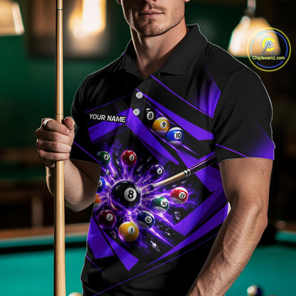 Custom Black Purple Billiard Shirt for Men 8 Ball Pool League Jersey Polo & 1/4-Zip BHT168