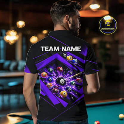 Custom Black Purple Billiard Shirt for Men 8 Ball Pool League Jersey Polo & 1/4-Zip BHT168