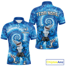 Load image into Gallery viewer, Custom Tie Dye Shark Bowling Shirt for Men Funny Bowling Team Jersey Polo &amp; 1/4 Zip QZT1004
