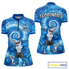 Load image into Gallery viewer, Custom Tie Dye Shark Bowling Shirt for Women Funny Bowling Team Jersey Polo &amp; 1/4 Zip QZT1004
