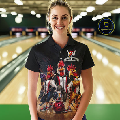 Custom Funny Chicken Family Bowling Shirt for Women Bowling Team Jersey Polo & Quarter-Zip QZT1005