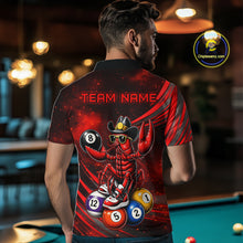 Load image into Gallery viewer, Person wearing a shirt with a crawfish playing pool design in a bar setting