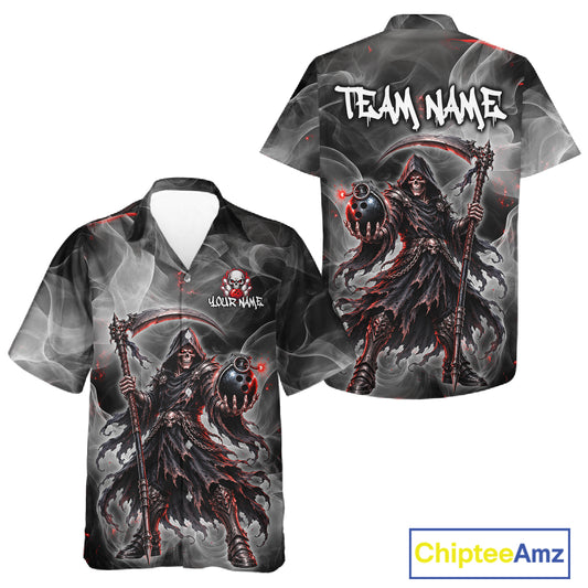 Custom Grim Reaper Hawaiian Bowling Shirt for Men Women Gothic Skull Bowling Outfit QZT1172