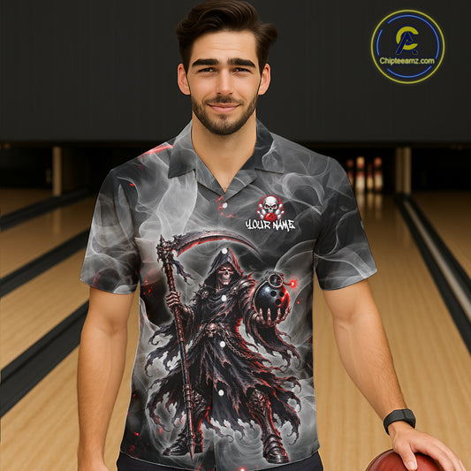 Custom Grim Reaper Hawaiian Bowling Shirt for Men Women Gothic Skull Bowling Outfit QZT1172