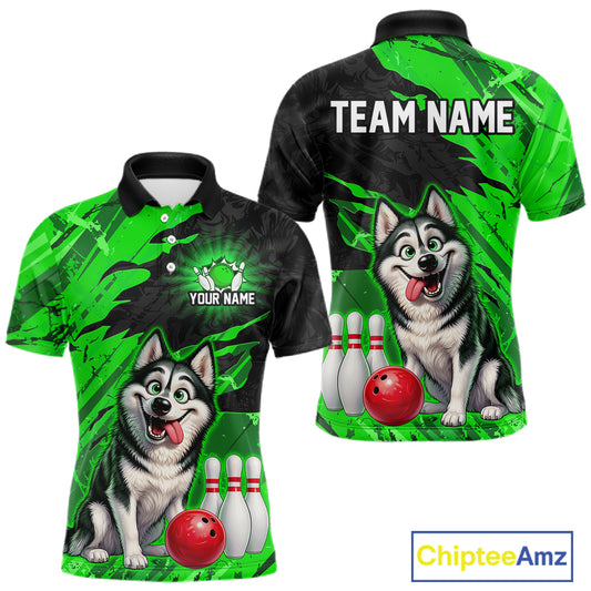 Custom Funny Husky Bowling Shirts for Men Green Bowling League Jersey QZT1317